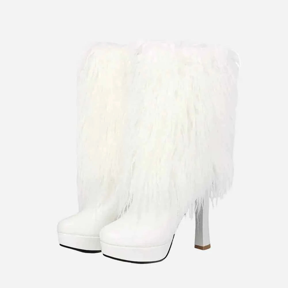 Y2K Winter Faux Fur Platform Mid Calf Boots