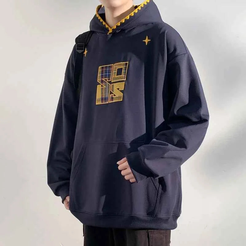 Plaid Splicing Oversized Fake Two Pieces Hoodie