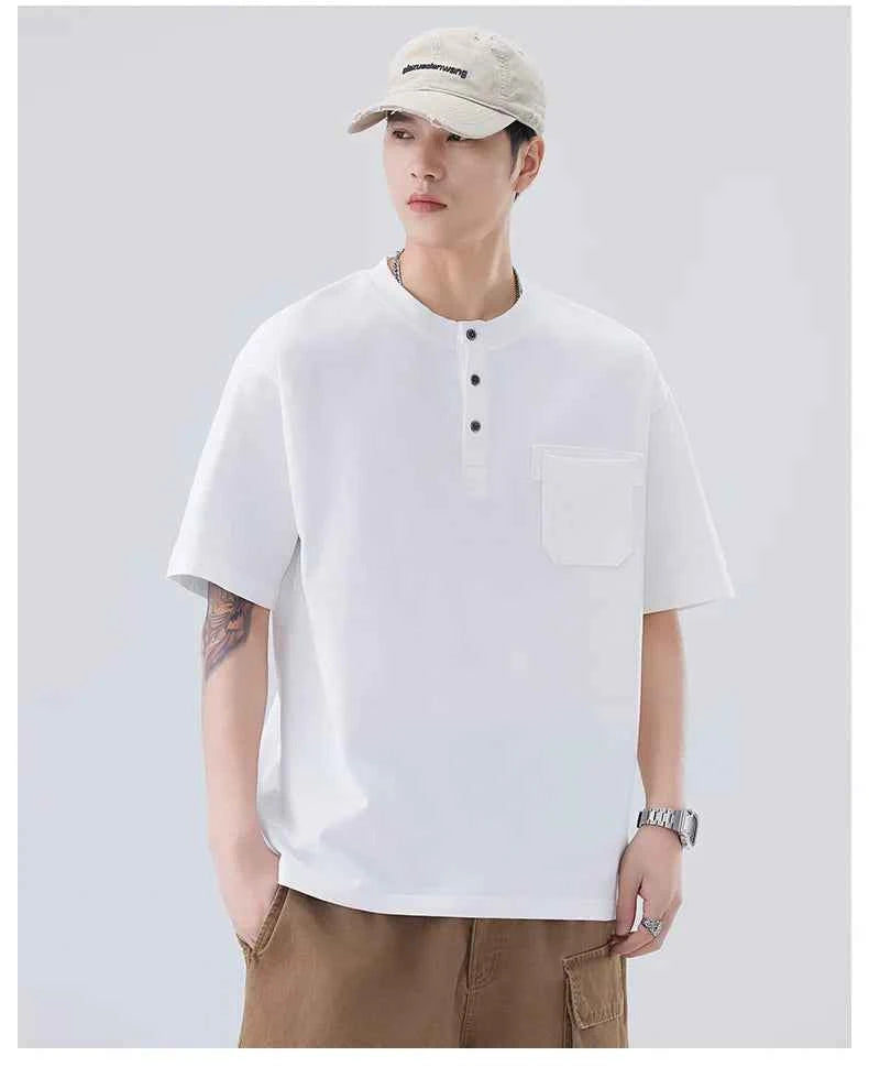 Versatile Heavyweight Henley Neck T-Shirt