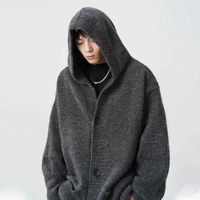 Men's Comfort Cozy Gray Knitted Hooded Cardigan