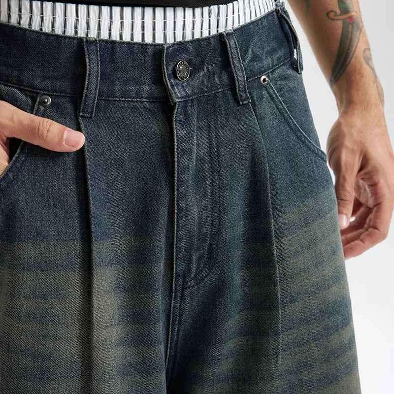 American Streetwear Two Tone Washed Denim Jorts