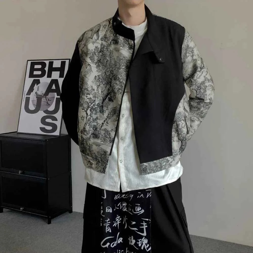 Streetwear Ink Painting Jacquard Patchwork Jacket