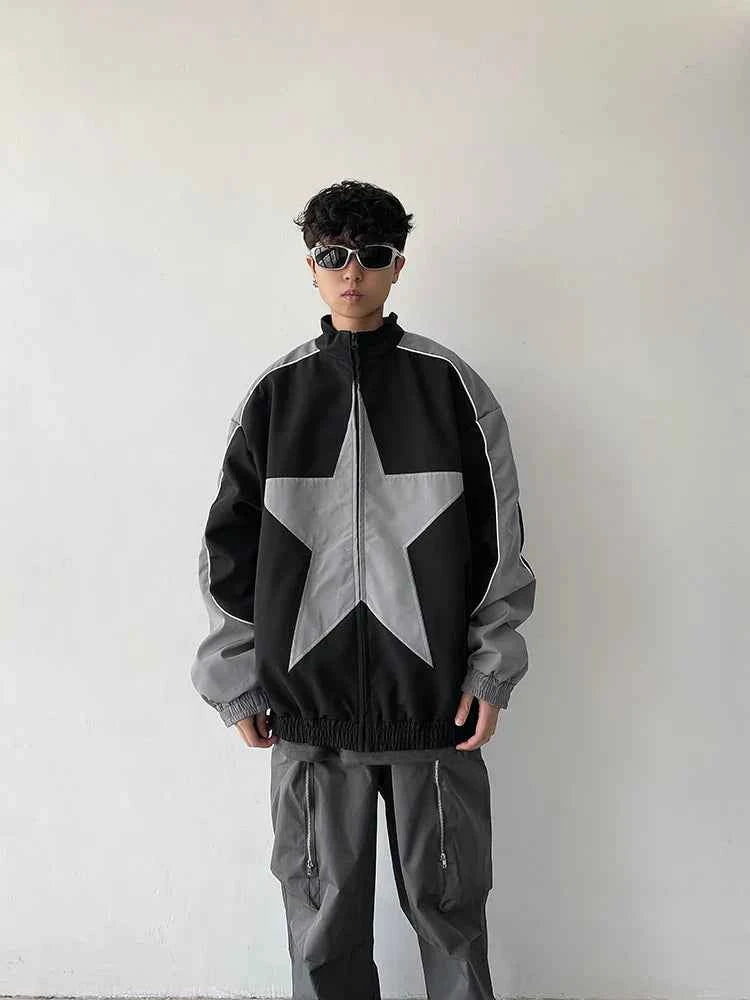 Retro Patchwork Star Varsity Jacket