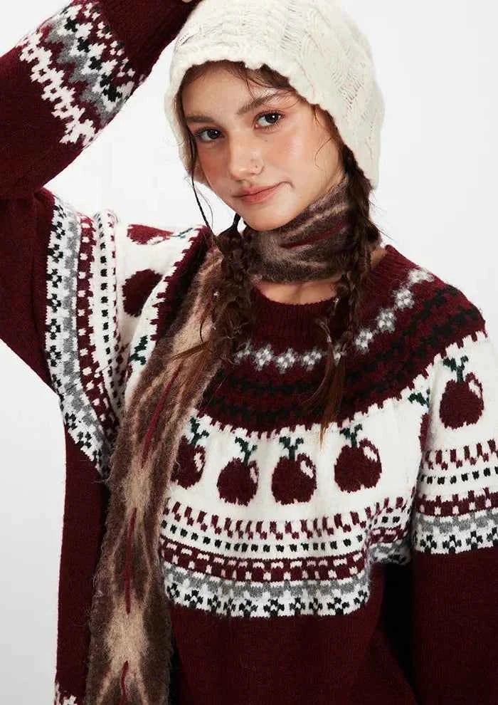 Cozy Soft Fair Isle Knitted Crewneck Sweater