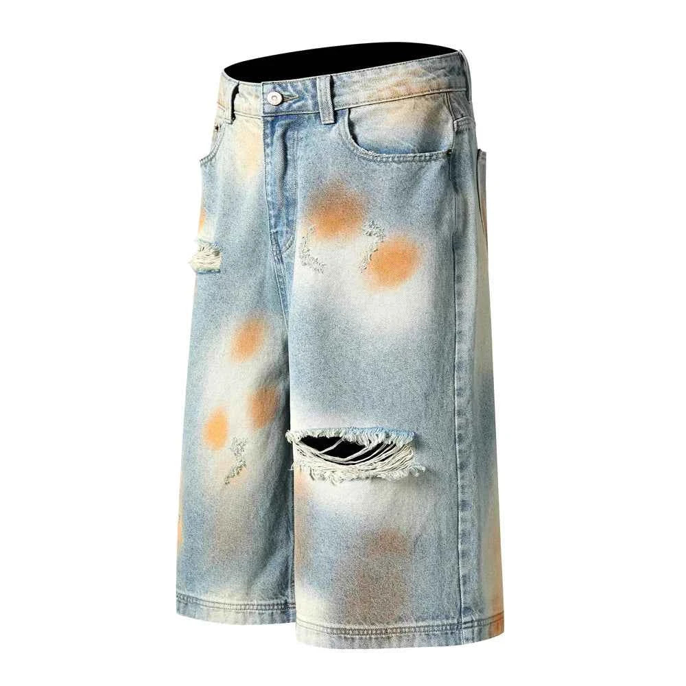 Streetwear Flattering Distressed Tie-Dye Denim Short