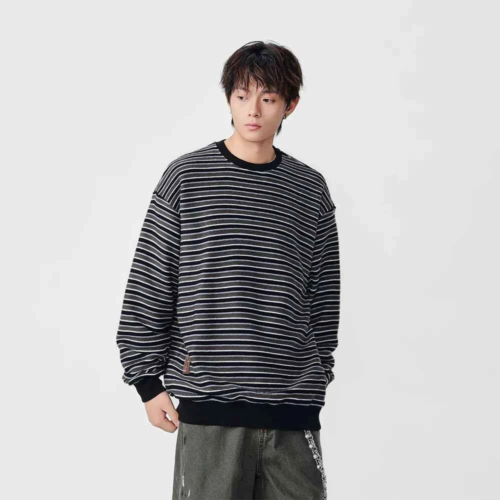 Y2K Striped Oversized Crew Neck Sweatshirt