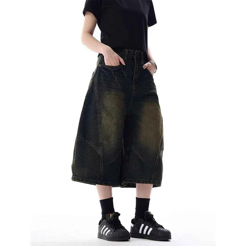 Insulated Streetwear Gothic High Waist Cargo Denim Jorts