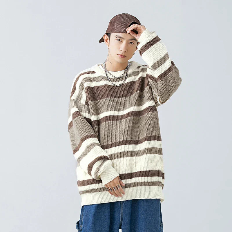 Stripe Embroidery Crochet Sweater