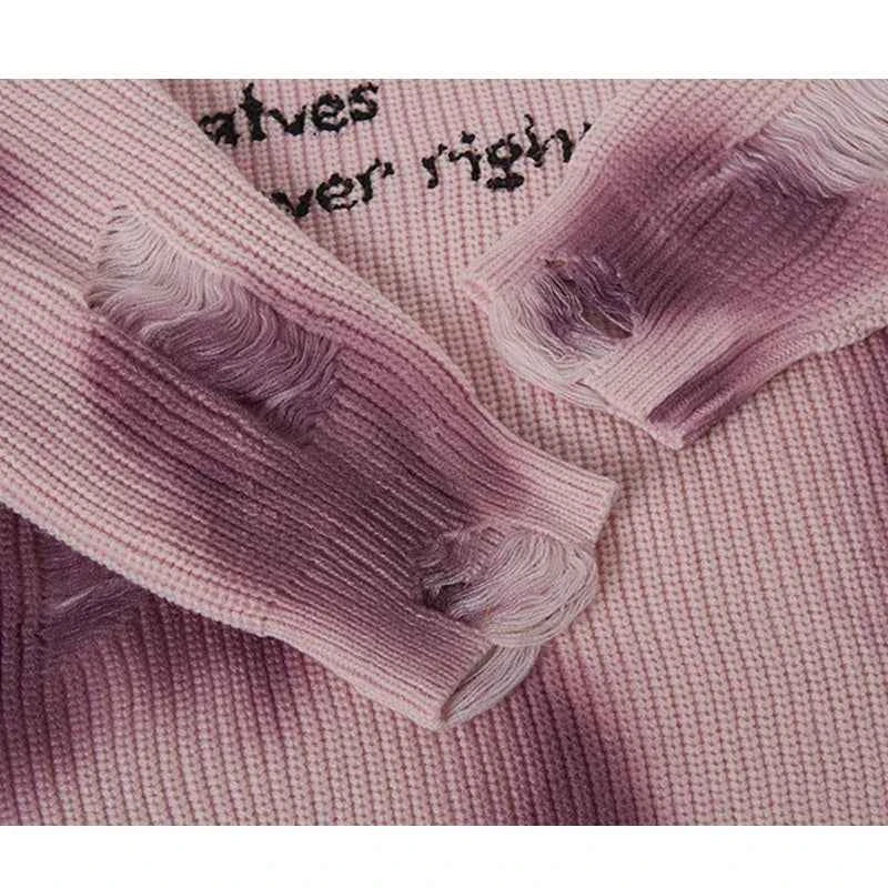 Lightweight Distressed Hip Hop Tie Dye Knit Sweater