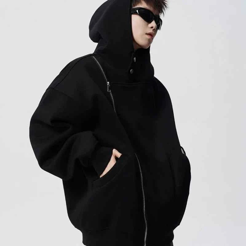 Irregular Design Double Zipper Hooded Sweatshirt