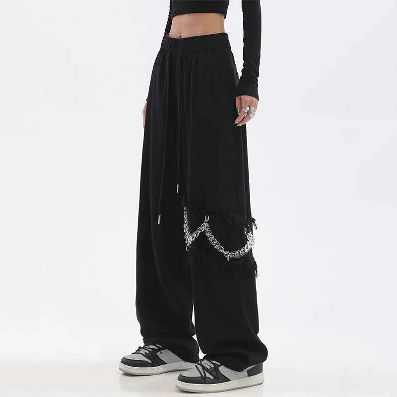 Oversize Black Streetwear Chain Hip Hop Pants