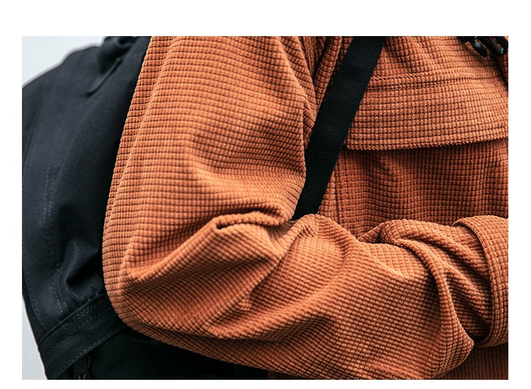 Corduroy Waffle Plaid Semi Collar Overshirt