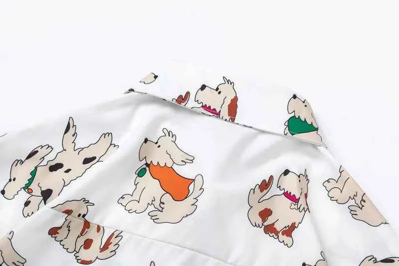 Streetwear Vibrant Cartoon Dog Cute Beach Shirt