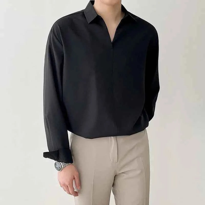 Classic Cool Luxury Korean V-Neck Slim Long Sleeve Shirt