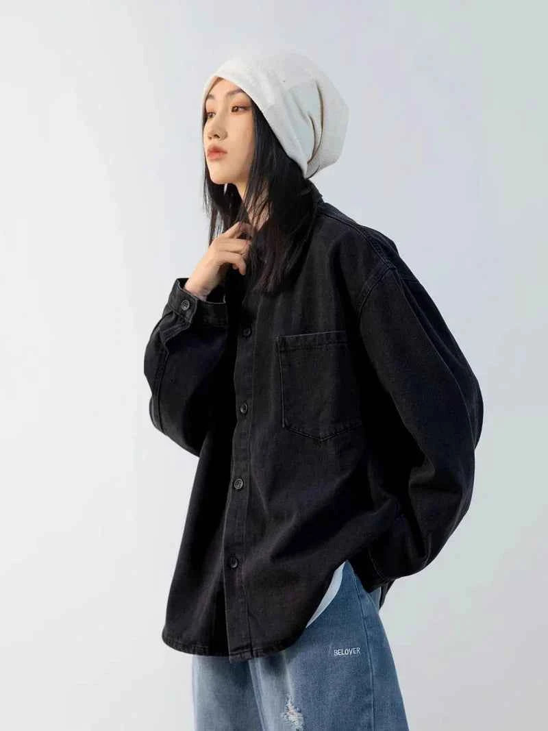 Chic Oversized Black Denim Jacket
