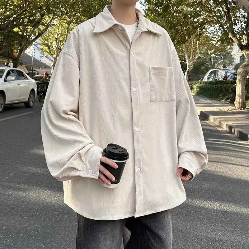 Corduroy Square Collar Casual Long Sleeve Shirt