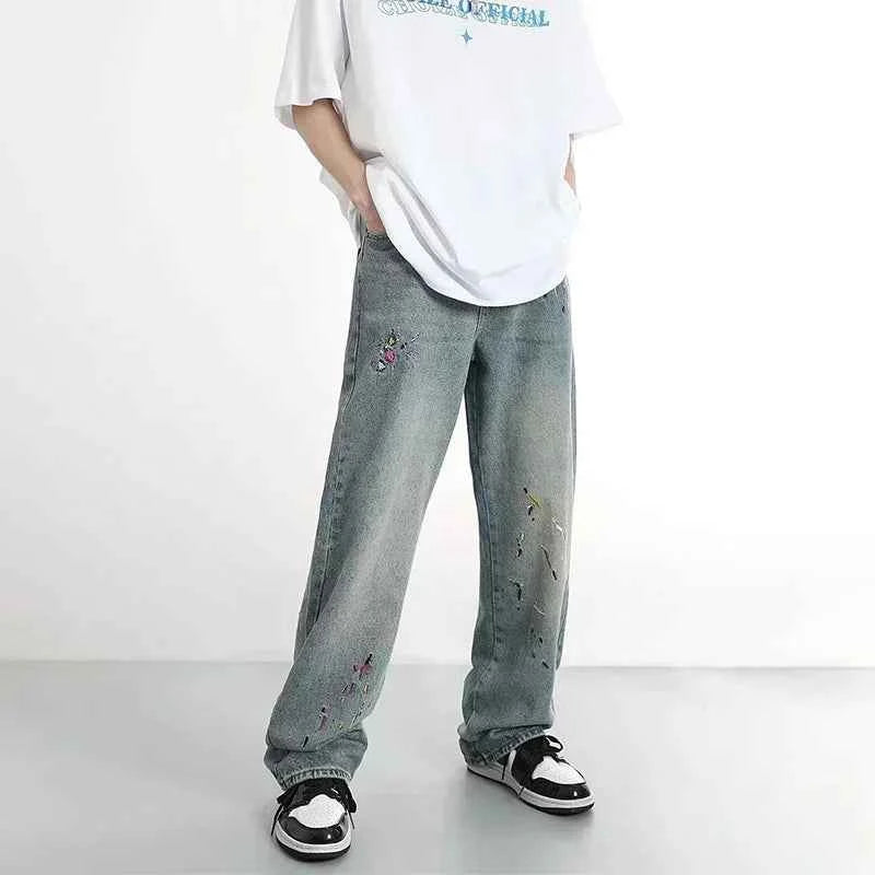 Streetwear Vintage Graffiti Embroidered Denim Jeans