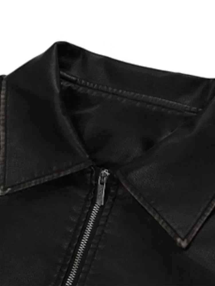 Retro Oversized Distressed Faux Leather Jacket