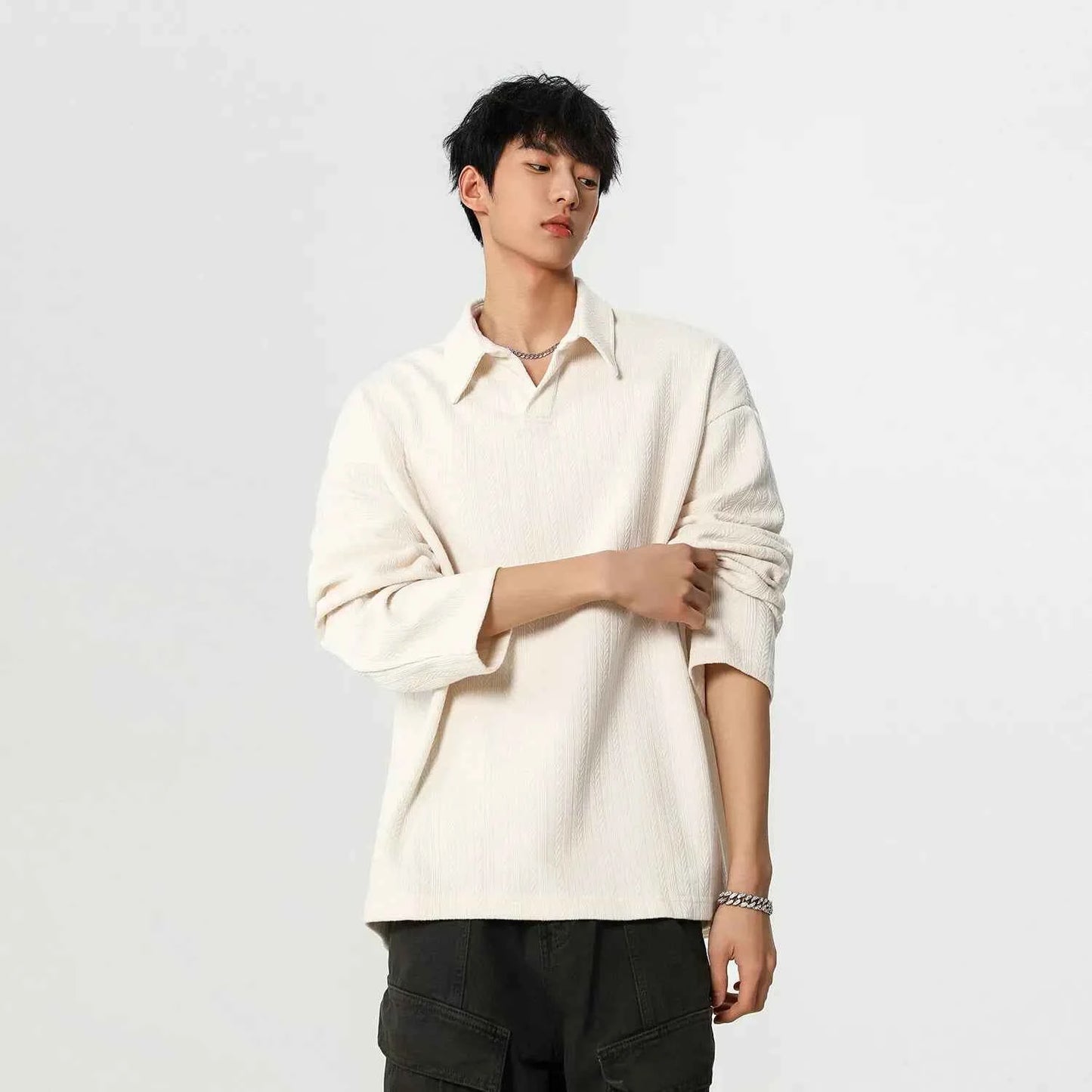 Classic Youth Casual Loose Fit V-Neck Polo T-Shirt