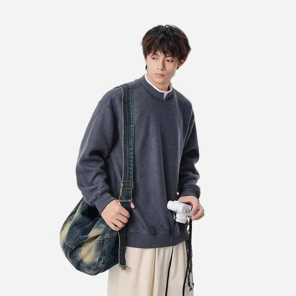 Streetwear Winter Mock Neck Knit Sweatshirt