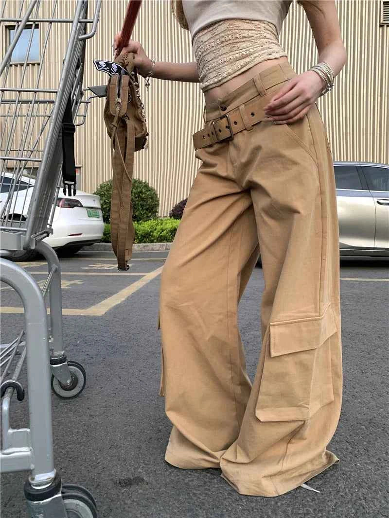Elevated High Waisted Belted Cargo Pants