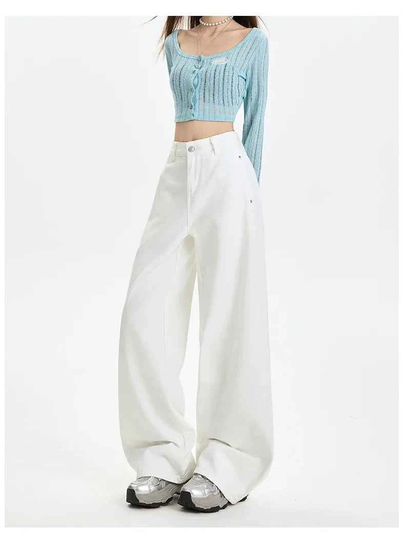 Y2K White Streetwear Wide Leg Jeans