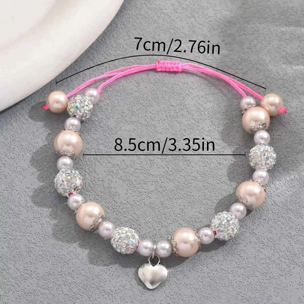 Shiny Pink Imitation Pearl Heart Charm Bracelets