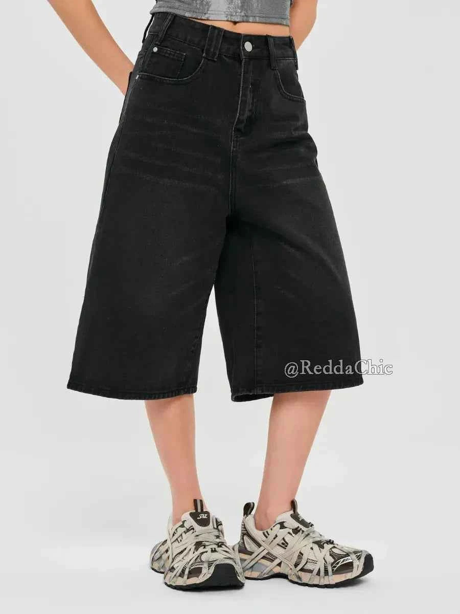 Women Cozy Soft Knit Black Denim Jorts