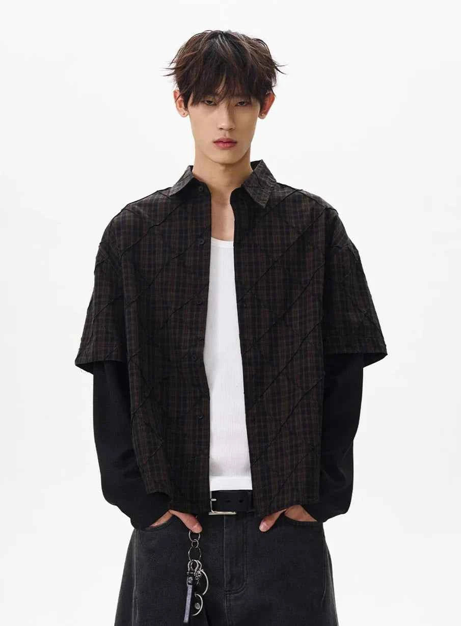 Streetwear Plaid Spliced Long Sleeve Lapel Shirt