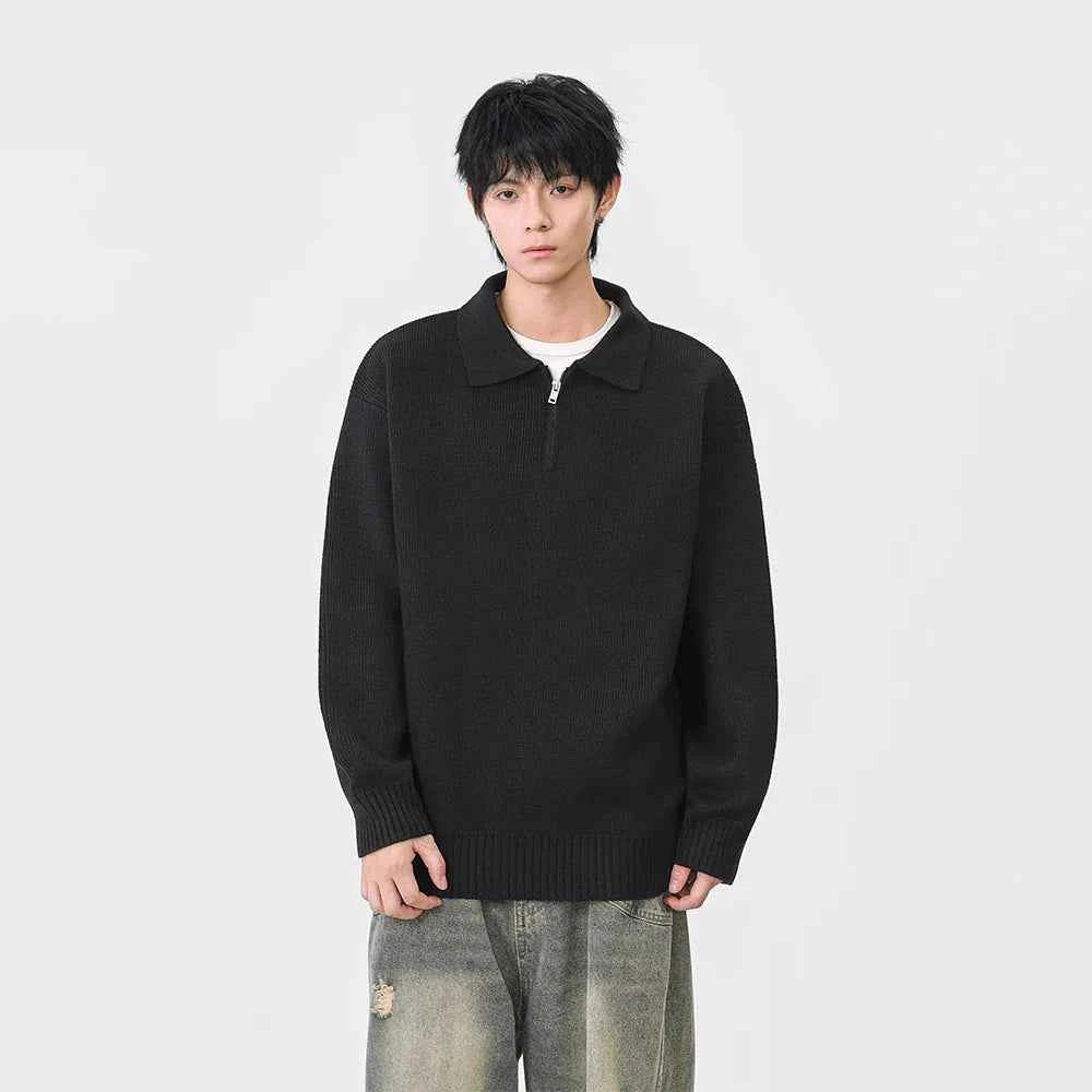 Comfortable Ribbed Knit Half Zipper Sweater