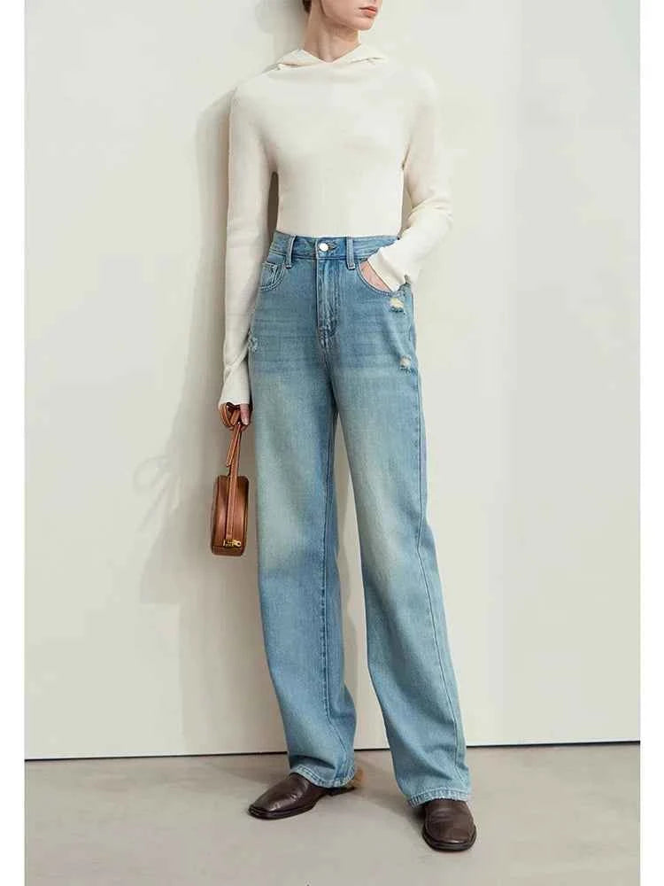 Minimalist Cotton Denim Wide Leg Jeans