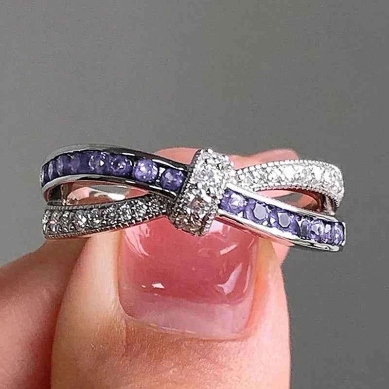 Elegant Knot Shaped Purple CZ Rings