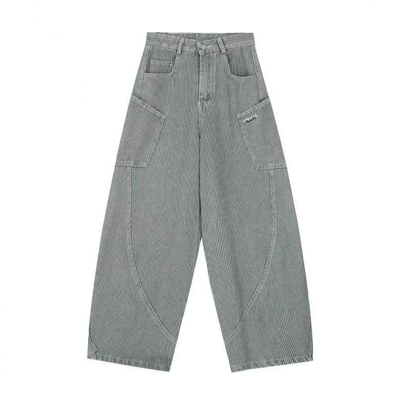 Y2K Striped Curved Knife Wide Leg Cargo Jeans