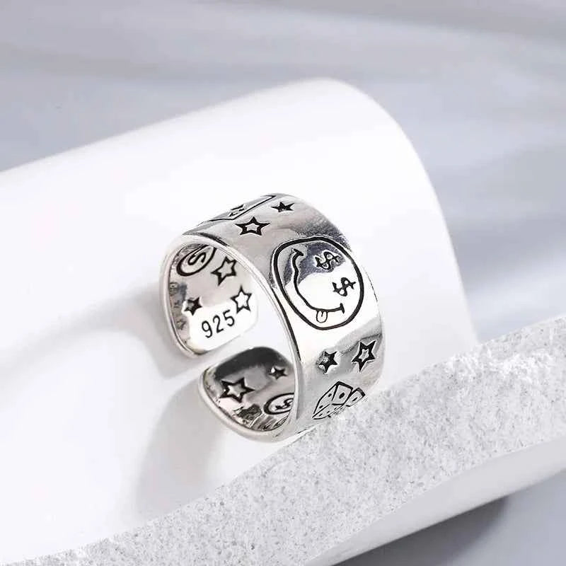 Retro Smile Face Poker Dice Ring