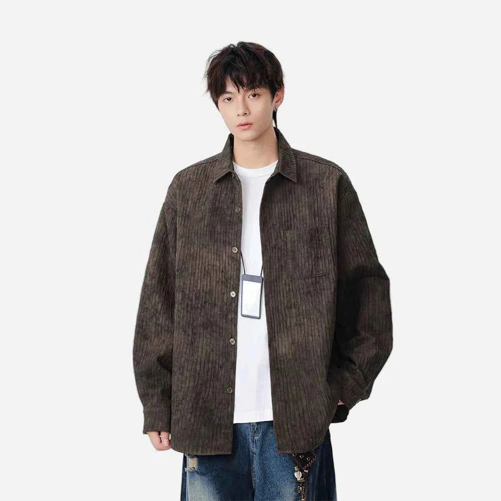 Distressed Corduroy Casual Long Sleeve Shirt