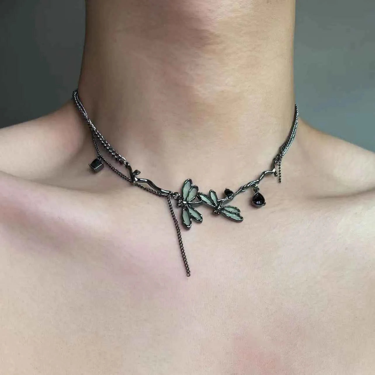Gothic Party Black Dragonfly Choker Necklace