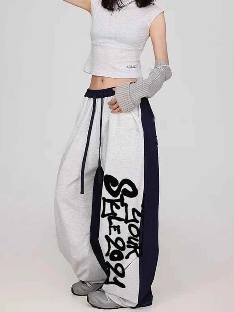 Y2K Streetwear High Waist Letter Patchwork Sweatpants
