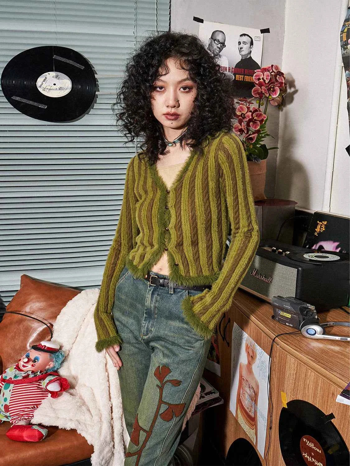 Retro V-Neck Knitted Casual Cardigan