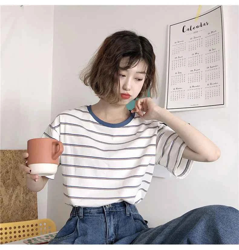Timeless Staple Stripe Loose Minimalist T-Shirt