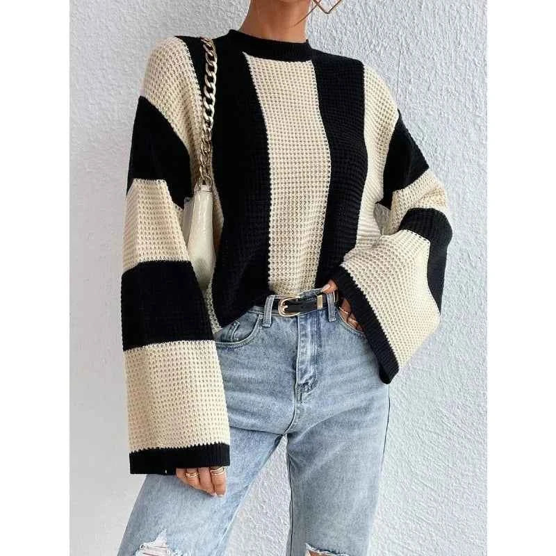 Women Casual Comfort Striped Knit Loose Sweater