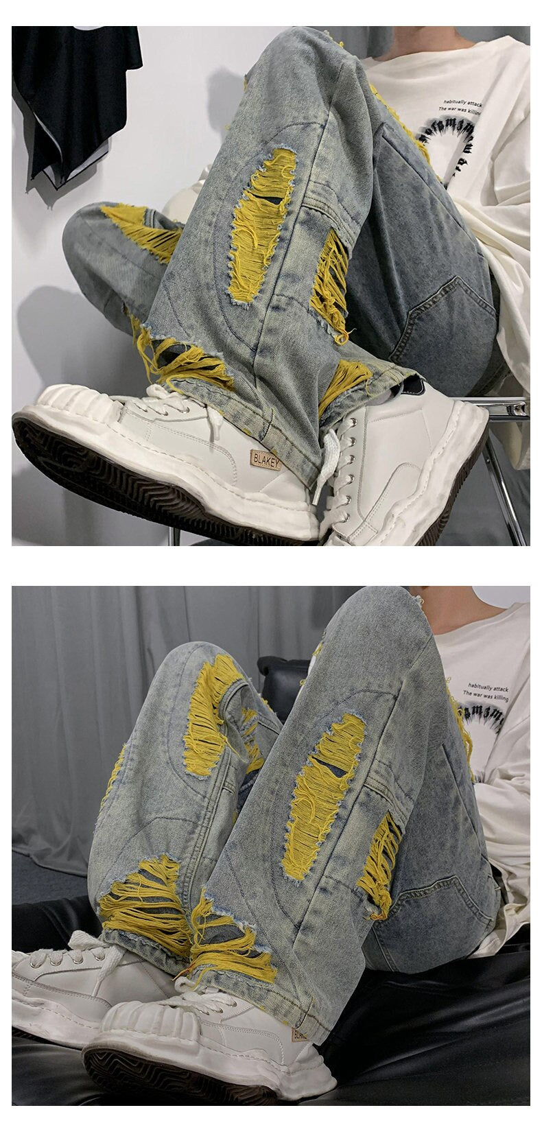 Denim Streetwear Ripped Patches Pants
