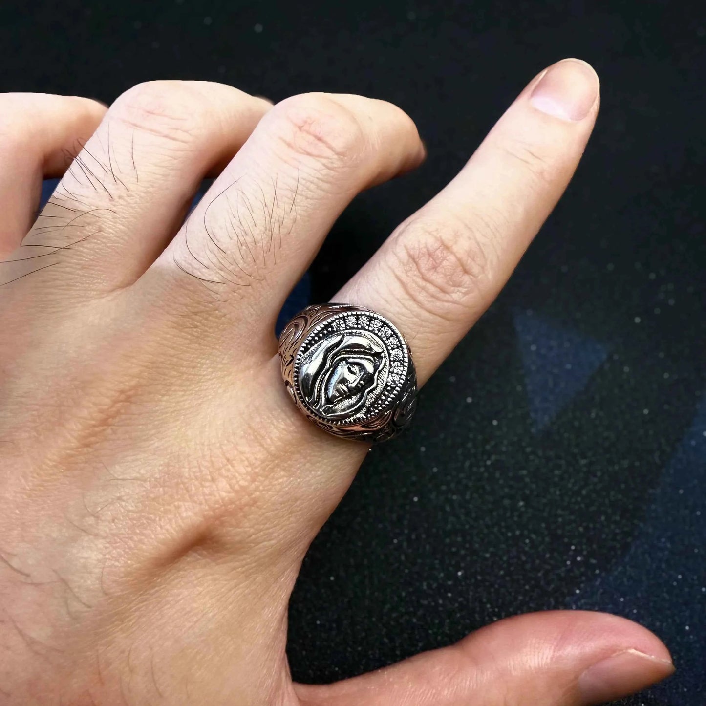 Gothic Virgin Mary Adjustable Open Ring