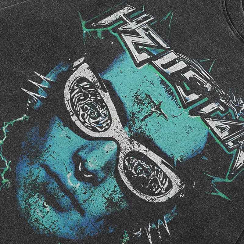 Faded Black Funny Green Face T-Shirt