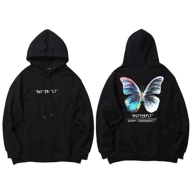 Flattering Colorful Butterfly Print Hip Hop Hoodie