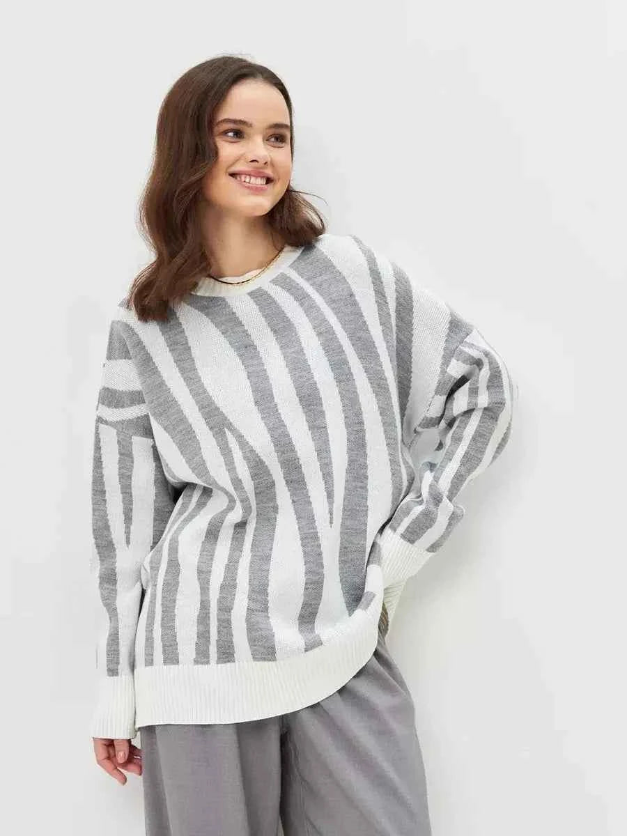 Women Striped Oversized Knitted Pullover Sweater