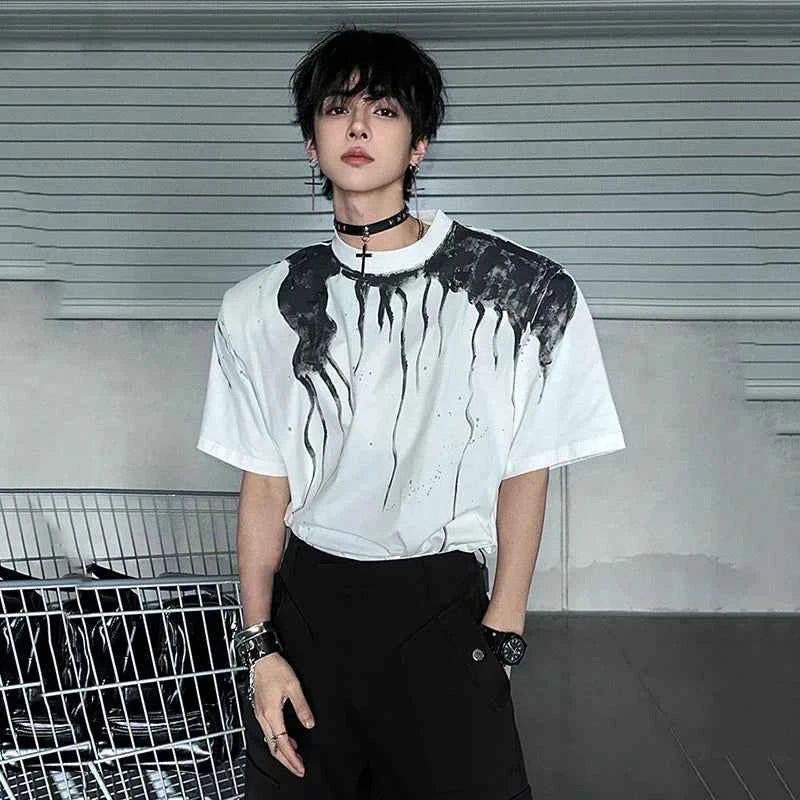 Ink Splash Round Collar Casual T-Shirt