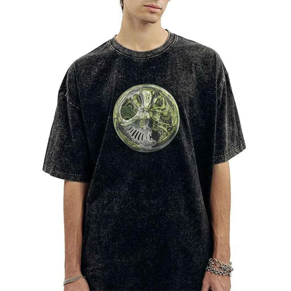 Retro Patterned Short-Sleeved Cotton T-Shirt