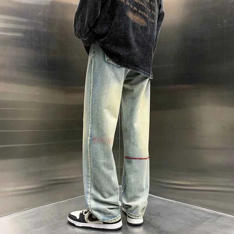 Baggy Straight Vintage Embroidered Wide Jeans