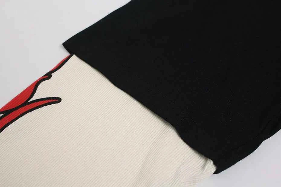 Y2K Flame Fake Two Piece Graphic Long Sleeve T-Shirt