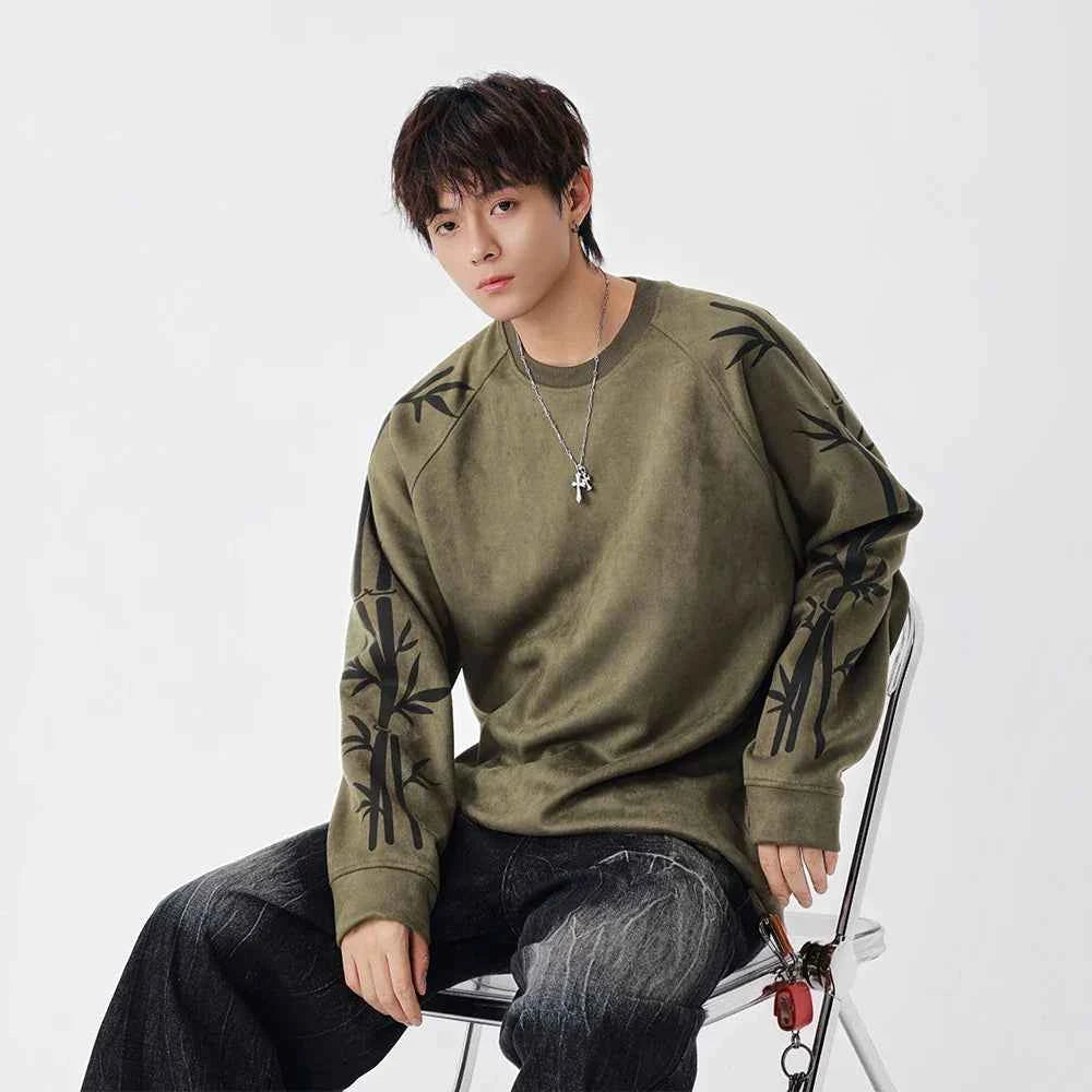 Bamboo Pattern Crew Neck Sweatshirt